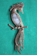 L68- SPILLA  PAVONE -ARGENTO 925 MARCASSITE CAPPOTTO GIACCA BIJOUX DONNA VINTAGE