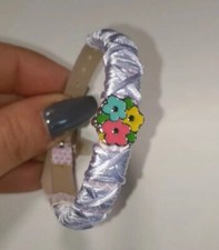 Bracciale Portafortuna Lilla Con Fiori Donna Charme Brillantini Ricamato 0101