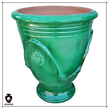 Vaso calice in ceramica stile anduze rotondo 36 cm da esterno interno verde