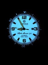 OROLOGIO SUBACQUEO AUTOMATICO ALFA MARINE BLU PROFONDO - QUADRANTE FULL LUME BIANCO/ARANCIONE