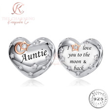Auntie Charm Love you to the Moon Genuine 925 Sterling Silver - Aunt Birthday