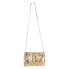 Borsa/Pochette da sera donna scintillante tono oro, fodera in tessuto oro, chiusura zip