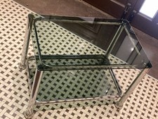 Tavolino basso da caffè vintage in acciaio e cristallo fumè Italia anni 1960