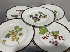 Set 5 piatti da dessert frutta cassa e botte Morano botanica bordo oro porcellana