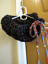 Handmade Women Crochet Blackstone Super Bulky V-St. Cowl Knit Chain Strap-Beads