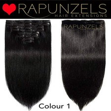 Clip nera per estensioni capelli TESTA COMPLETA clip attaccate lunghe 20" capelli umani remy 