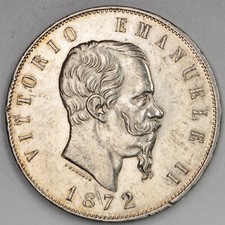 ITALIA REGNO D'ITALIA Vittorio Emanuele II 5 Lire 1872 Milano