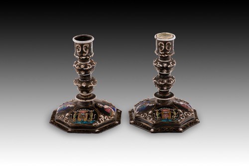 Coppia candelabri metallo - coppia, di