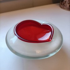 POSACENERE VINTAGE IN VETRO SOFFIATO DI MURANO BIANCO INCAMICIATO ROSSO CM 13