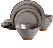 Terranea Set di Posate Rotondo Smalto Reattivo Terracotta, Servizio per Quattro (12Pz