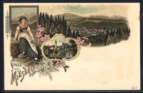 Litografia miesbach chiesa di - litografia,