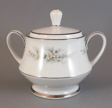 Noritake Melissa Lidded Sugar Bowl #3080 Platinum Trim White Floral on White