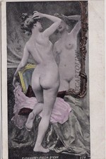 DONNA NUDA DAVANTI ALLO SPECCHIO - da quadro di F. Joannon - ediz. Rivara