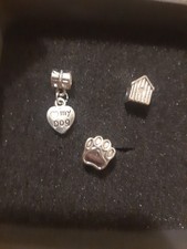 3 Charm Ciondolo Bracciale Zampetta Dog Cane  Tono Argento ( Modello Pandora 