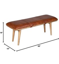 Zilker Home panca moderna metà secolo in legno con cuscino in vera pelle