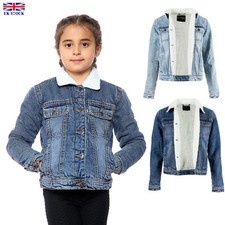 Cappotto giacca jeans camionista nuovo bambino ragazza sherpa foderato denim Borg caldo trendy
