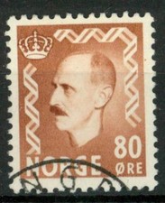 NORWAY - NORVEGIA - 1950 - Effigie di Re Haakon VII - 80 Ø bruno rosso