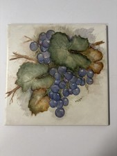 Piastrella/Rivestimento Marazzi dipinto a mano 8” firmato vintage 1999 foglie d'uva