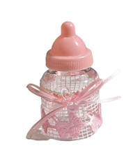 12 Bomboniere Biberon Decorato Rosa Porta Confetti Nascita Bimba Battesimo Baby