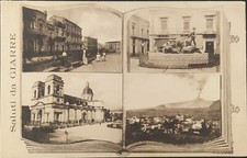 Giarre CT. Cartolina con Saluti e quattro Immagini tra cui la fontana della Pupa