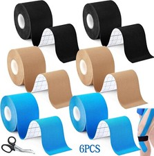 6 Rotoli Di Kinesio Tape (5Cm X 5M) - Tape Sportivo, Nero/Beige/Blu Chiaro, Impe