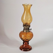 Lampada Ad Olio Vintage in Vetro Giallo Made In Hong Kong 26,5cm