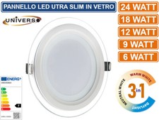 FARETTO PANNELLO LED INCASSO CIRCOLARE 6W 9W 12W 18W 24W CORNICE IN VETRO 3 IN 1