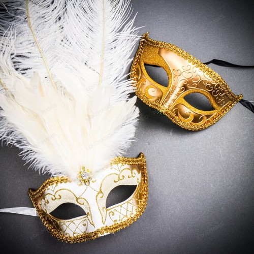 Maschera venezia piuma top - top, oro