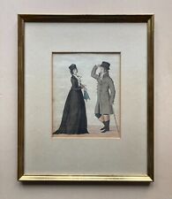 Vintage Cornice Oro Antico Con Litografia Paio Con Hüten Mode Donna Uomo