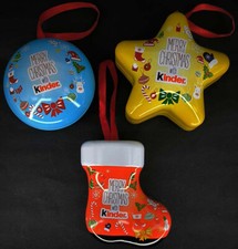 KINDER set 3 decorazioni albero di Natale tin metal chocolate mini country vuote