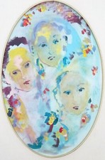 Ernesto TRECCANI (Milano 1920-2009) AMICI Olio su tela ovale cm 60x40 + cornice