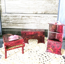 Mobiletto angolare vintage RENWAL anni 40 marrone marmorizzato pianoforte credenza set