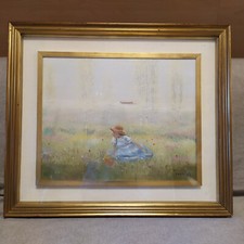Quadro (olio su tela) di Jovan Vulic "Bambina sul prato" (61x71) 