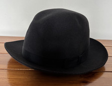 CHRISTYS Cappello Bowler fatto a mano nero pelliccia fine feltro 6 7/8 - 56 cm fodera raso rosso