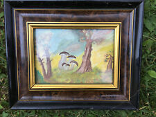 QUADRO SCENA CAMPESTRE CON FUNGHI IN CORNICE A COLORI 20x25 cm.