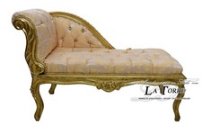 Dormeuse panca romana divano panchetta legno oro tessuto damascato champagne k85