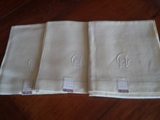 SET 3 ANTICHI ASCIUGAMANI MARCA FRETTE IN LINO COLORE ECRU' ANNI 40 NUOVI VEDERE