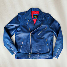 Giubbotto chiodo pelle blu moto biker Guendj Milano taglia M
