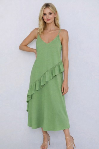 Nwt zara long ruffled - ruffled, green