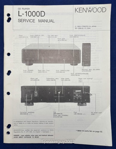 Manuale servizio lettore cd - servizio,