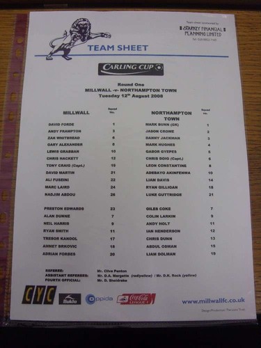 2008 colour teamsheet - 12/08/2008,