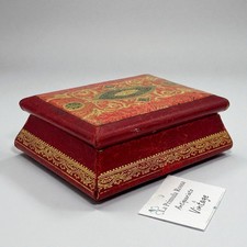 Scatola antica in pelle rossa da scrivania scatolina porta oggetti portagioie