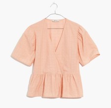 Top Peplum incrociato cotone corallo Madewell nuovo con etichetta XS 