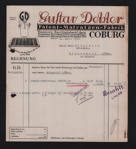 Coburgo fattura 1938 - fattura,