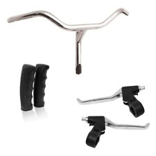 Manubrio Cromato In Acciaio+Coppia Leve Freno + Coppia Manopole Nero- Bicicletta