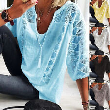 Camicia casual da donna in lino baggy top camicetta estiva - maglia maniche a 3/4 Tun X;