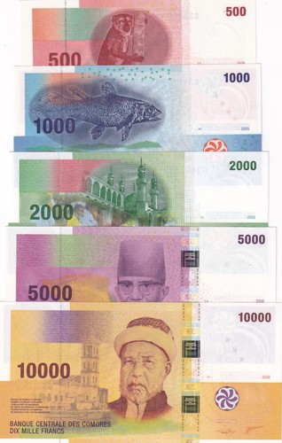 Comore set unc 500 1000 - 5, 2000