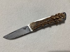COLTELLO COLTELLINO ARTIGIANALE ACCIAIO DAMASCATO MANICO CERVO DI ACHILLE VIGANÒ