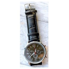 OROLOGIO DA POLSO UOMO ANALOGICO CRONOGRAFO CINTURINO PELLE ELEGANTE SILVER NERO