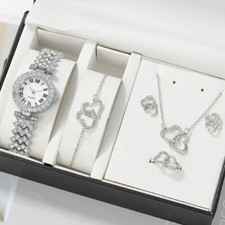 Set Luxury Orologio Collana Anello Bracciale  Orecchini Strass Donna elegante